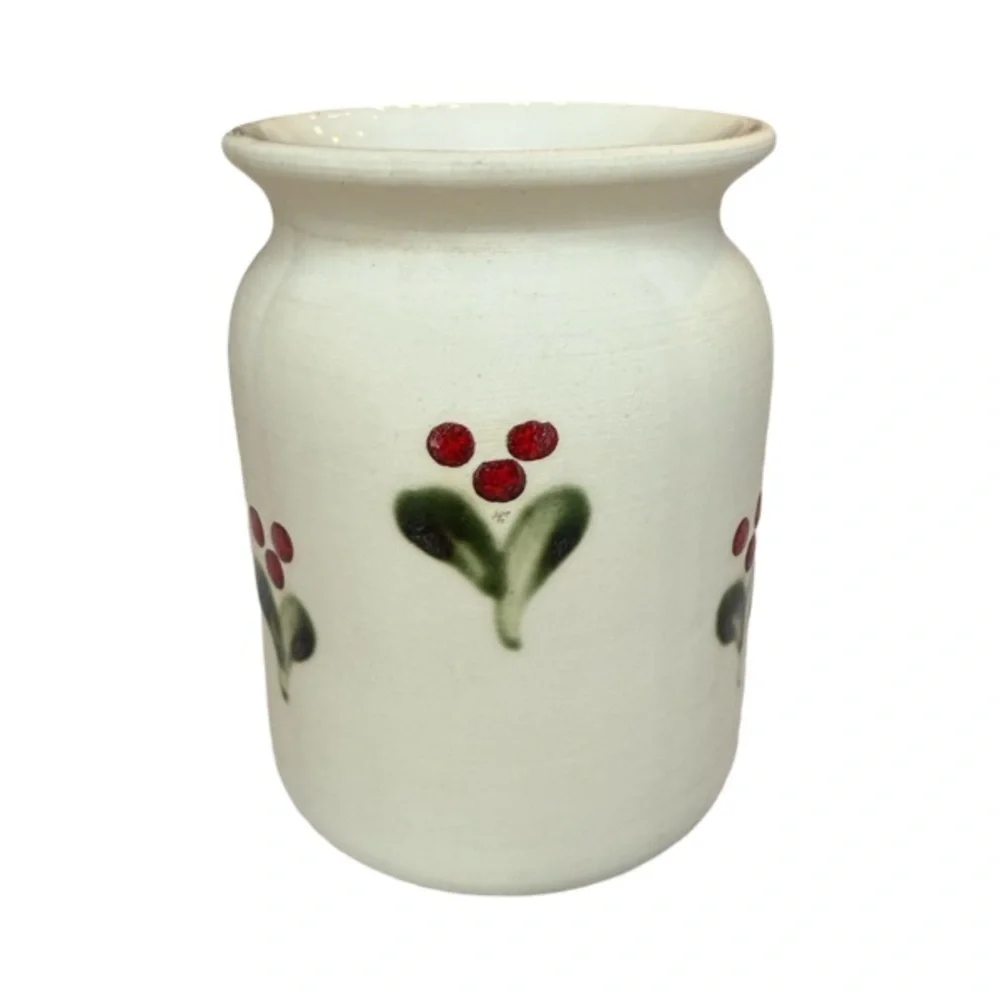 Vintage Gabriel Sweden Stengods Pottery Vase Handpainted Leaves and Berries